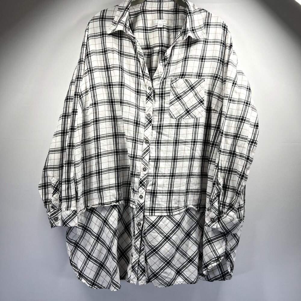 J. Jill Black and White Plaid Button-Up Blouse
